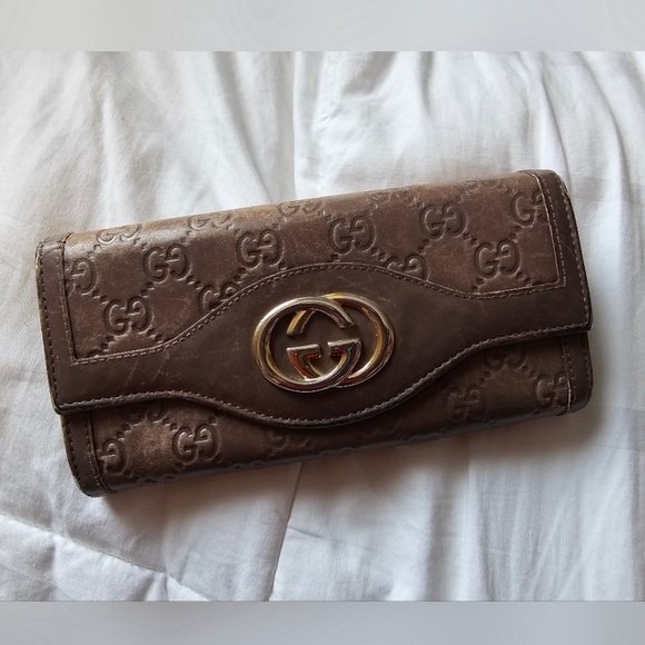 Gucci Handbags - Authentic GUCCI GG Leather Guccisima Embossed Long Wallet
